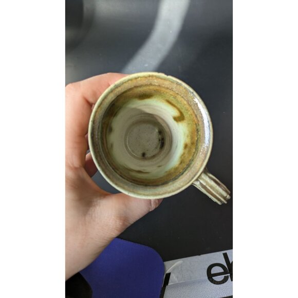 Studio Artisan Pottery Coffee Mug Green and Brown Glaze Line Accent Cup Rustic - Picture 7 of 10